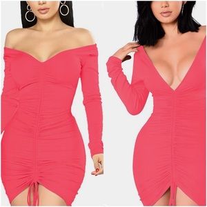 {Boutique} Neon Pink Body Con Dress